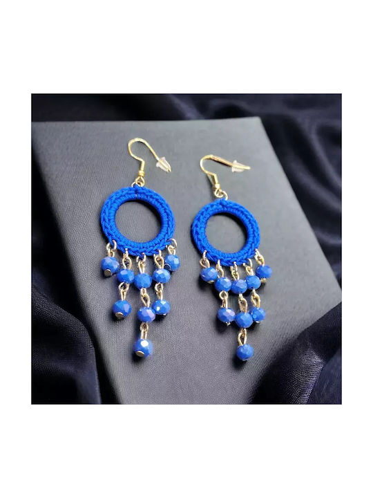 Handmade Blue Knitted Earrings with Semiprecious Stones