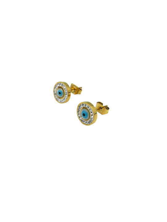 Stainless Steel Gold Eye & Rhinestone Earrings 1 pair