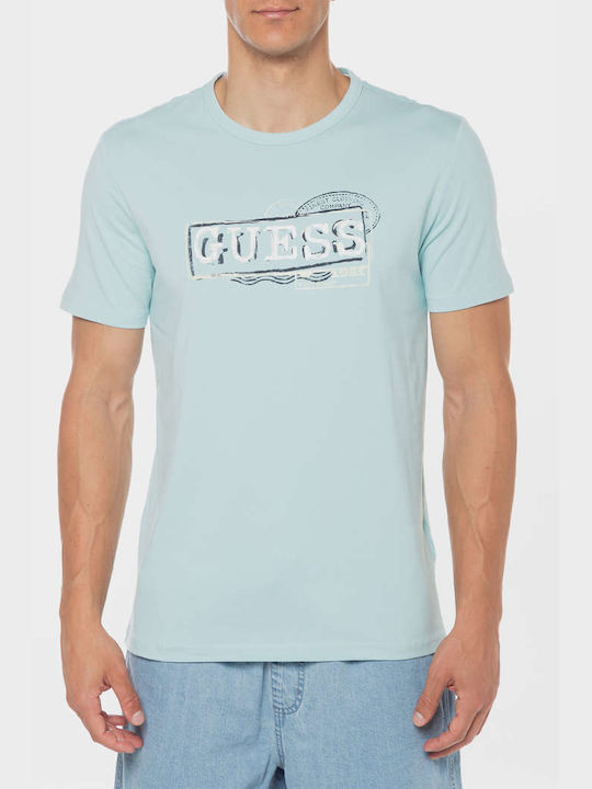 Guess T-shirt Bărbătesc cu Mânecă Scurtă Albastru