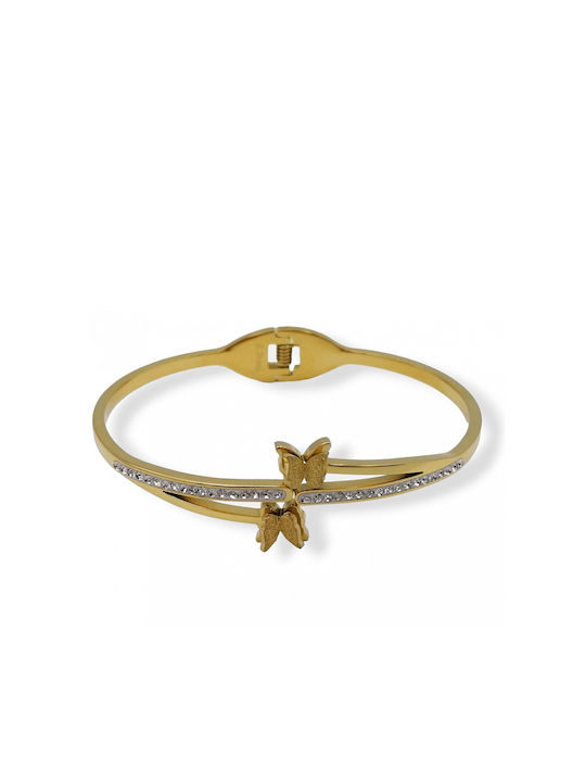 Steel Bracelet with Butterfly Rhinestones Gold 6.5cm 1 piece