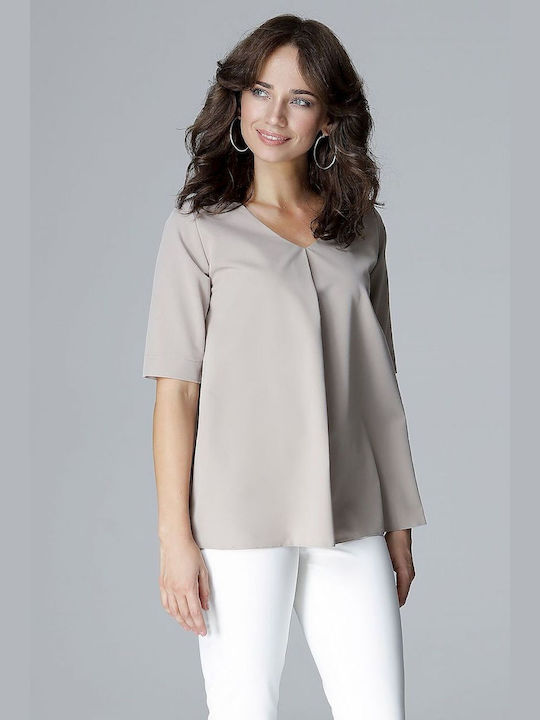 Lenitif Damen Bluse Beige