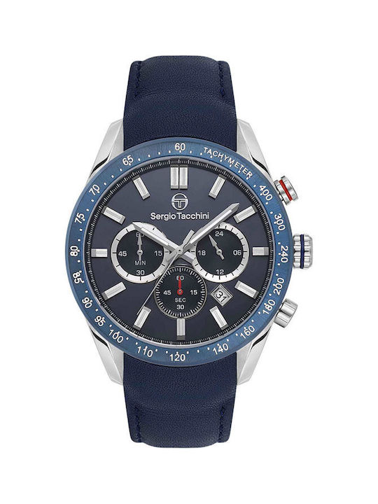 Sergio Tacchini Uhr Chronograph Batterie mit Blau Lederarmband