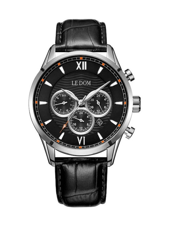 Le Dom Men's Watch Chronograph Battery with Black Leather Strap