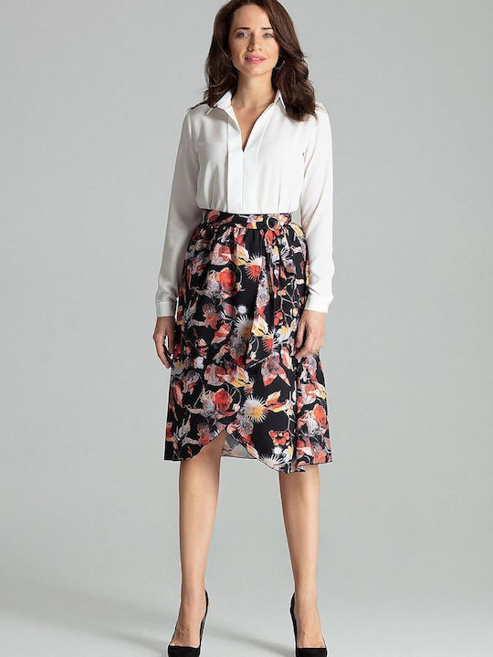 Lenitif Pleated Midi Skirt Floral in Black color