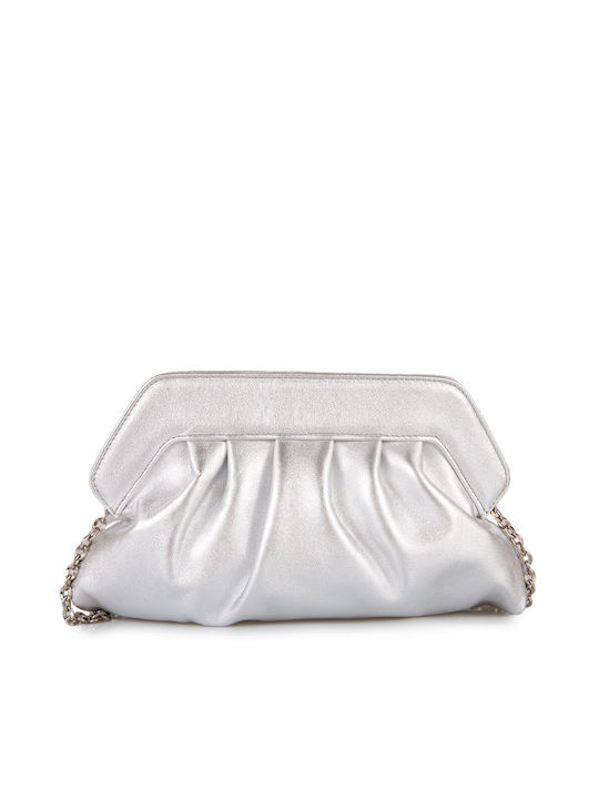 Ayla Mini Leather Clutch-silver