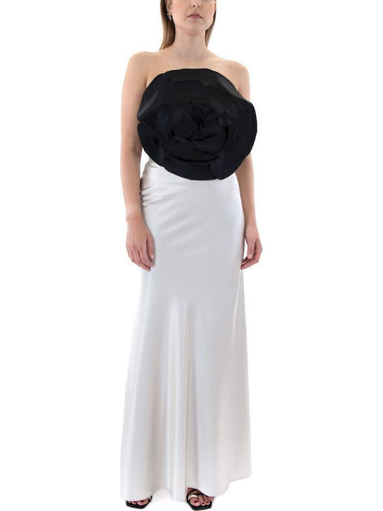 C. Manolo Satin Maxi Fustă Silver