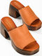 Mules with Chunky Heel in Tabac Brown Color