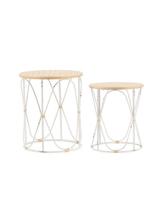 Round Side Table Alcott made of Bamboo White Patina 2pcs