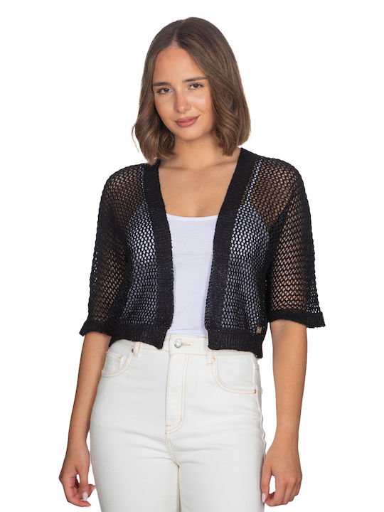 Bolero Cardigan Perforated Design 100% Cotton Black 13179