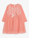 Trendy Shop Kids Dress Tulle Floral Long Sleeve Coral