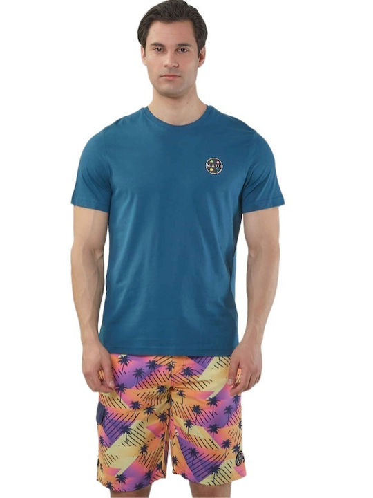 Maui & Sons T-shirt Bărbătesc cu Mânecă Scurtă Albastru