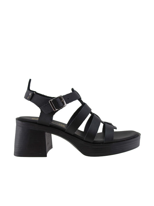 Stefania Leder Damen Sandalen in Schwarz Farbe