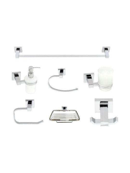 Import Hellas Wall-Mounted Бански Комплект Металик Сребрист 7 Бройки