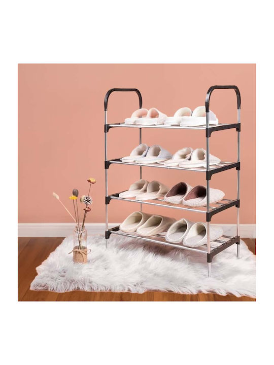 Raft pentru pantofi din metal Uncle George - 4 rafturi argintii Dimensiuni 54x27x94cm Organizare verticală a spațiului