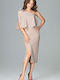 Lenitif Midi Evening Dress with Slit Beige