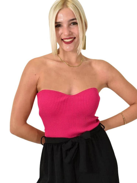 Potre Damen Bluse Trägerlos Fuchsie