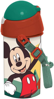 Gim Sticlă pentru Copii Mickey Plastic cu Pai Verde 500ml