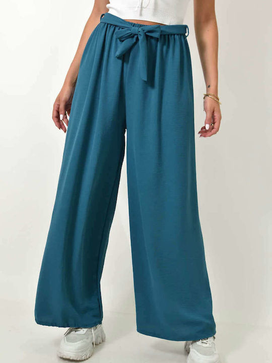 Potre Damen Stoff Palazzo-Hose Petrol Blue