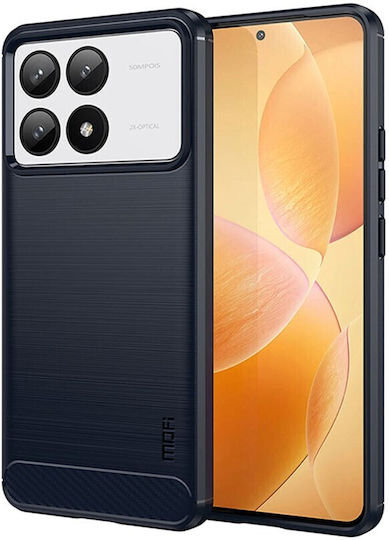 Mofi Brushed Carbon Umschlag Rückseite Silikon Blau (Xiaomi Poco F6 Pro 5G)