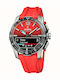 Men's Watch 44mm Chronograph Battery with Rubber Strap Red