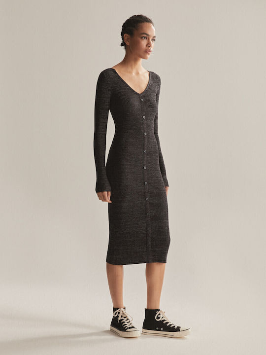 Rochie Midi în Stil Seimițiere Tricotată Negru