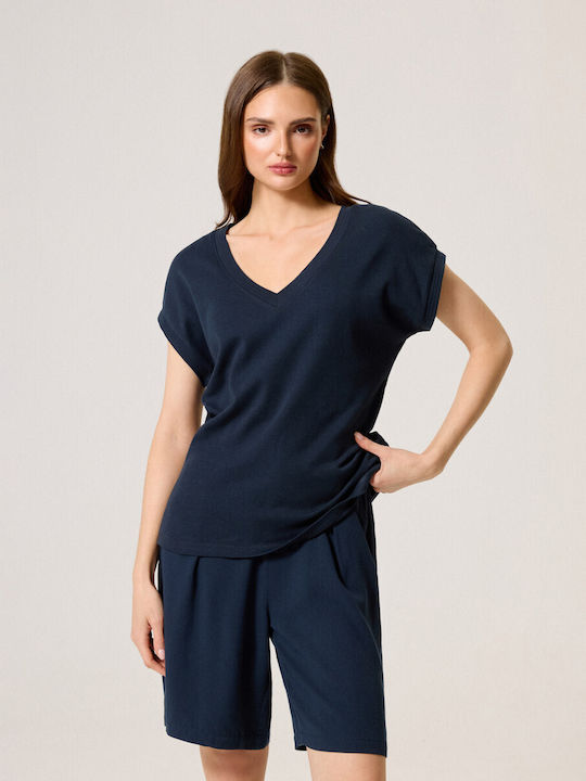 Diverse System Damen T-shirt mit V-Ausschnitt Navy