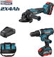 Bormann Pro 078227 Set Angle Wheel & Drill 20V with 2 Batteries 4Ah and Case