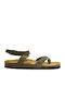 Bankog Leather Women's Flat Sandals Nobuck 2 Khaki