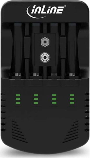 InLine USB Зарядно 4 за батерии Ni-Cd/Ni-MH Размер AA/AAA/9V в Черен цвят