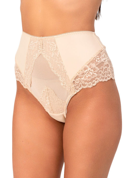 High-waisted Women's Brazil with Lace Beige