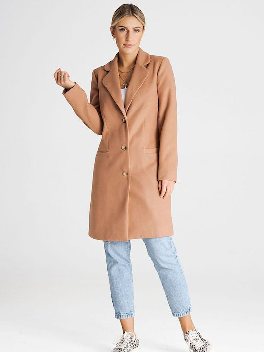 Figl Women's Wool Coat with Buttons Beige