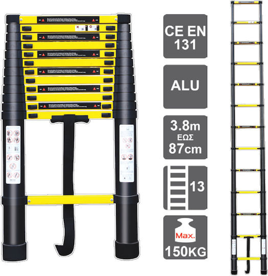 Helix Telescopic Ladder Aluminum 13 of Steps with Maximum Height 3.8m