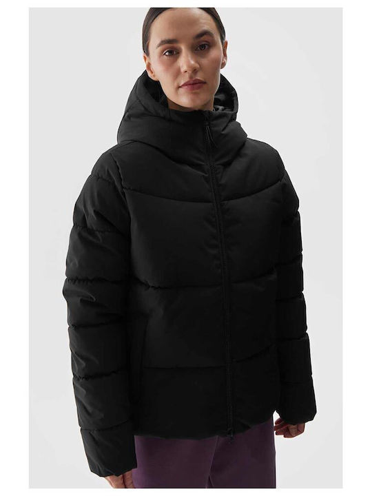4F Scurt Jachetă de femei Puffer pentru iarnă Negru