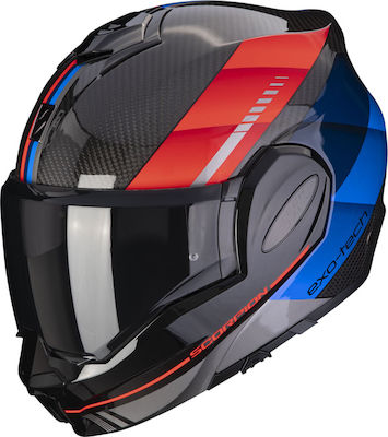 Scorpion Exo Tech Evo Flip-Up Helmet with Sun Visor ECE 22.06 Genus Black/Blue/Red