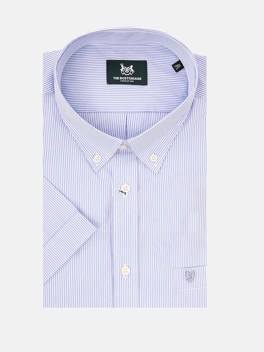 The Bostonians Men's Shirt Long Sleeve Cotton Striped Light Blue
