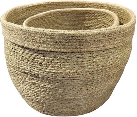 JK Home Decoration Σετ Διακοσμητικά Καλάθια Ψάθινα Μπεζ 52x52x35εκ. 2τμχ
