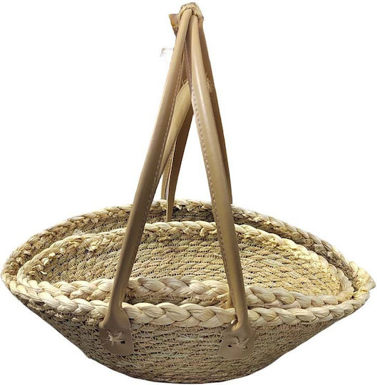 JK Home Decoration Комплект Декоративни Кошници Слама с Дръжки Бежови 2 Бройки
