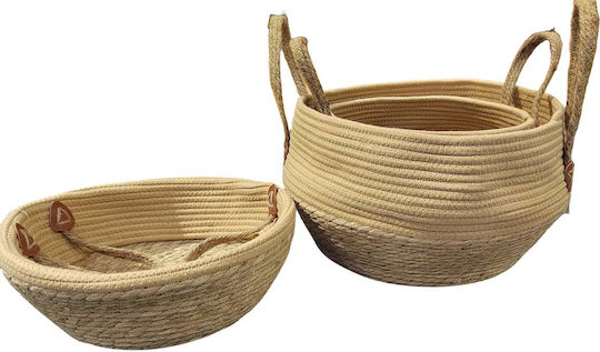 JK Home Decoration Set Decorative Baskets Wicker with Handles Beige 36x36x22cm 3 Pieces
