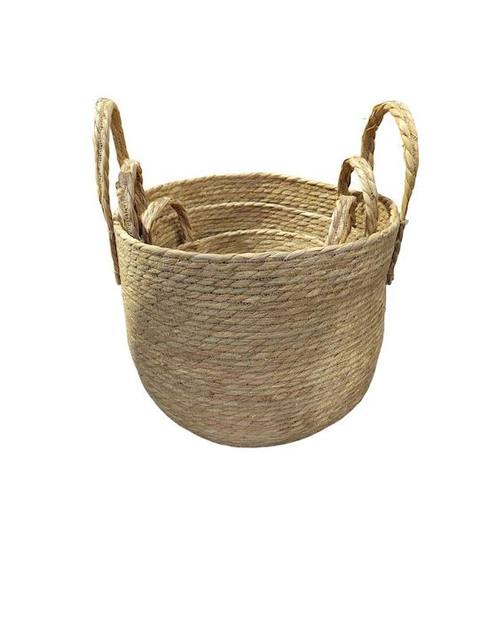 Set of Decorative Baskets Straw with Handles 35x35x29cm 3pcs JK Home Decoration