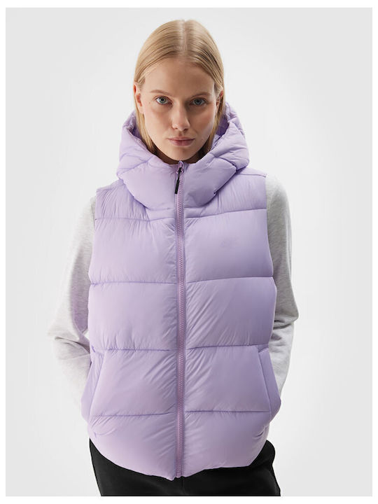 Women's Short Puffer Jacket for Spring or Autumn Purple