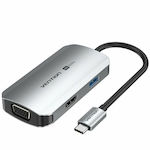 Vention TQAHB USB-C Stație de andocare cu HDMI 4K PD Ethernet și conexiune 2 monitoare Gri