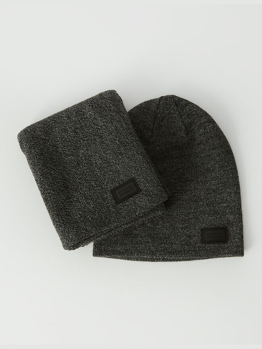 Diverse System Unisex Set with Beanie Knitted in Gray color