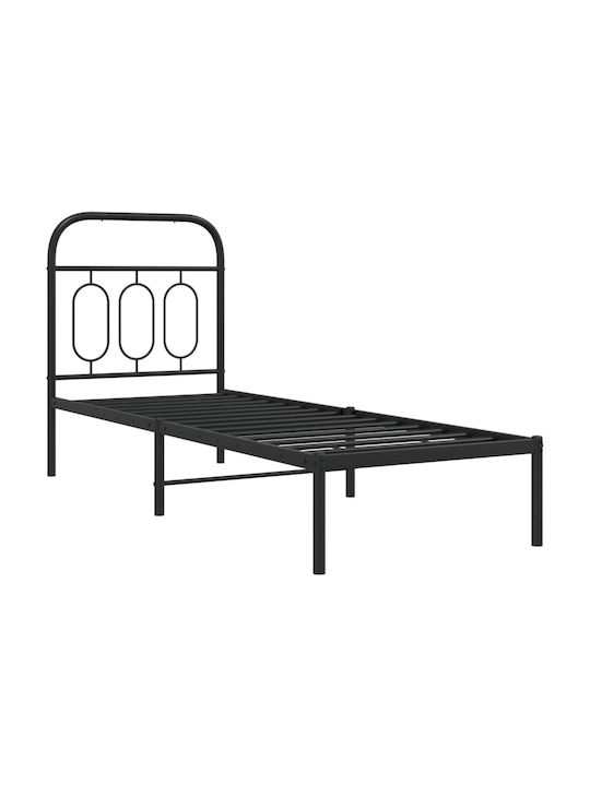 Κρεβάτι Μονό Μεταλλικό Μαύρο με Αποθηκευτικό Χώρο & Τάβλες για Στρώμα 75x190cm