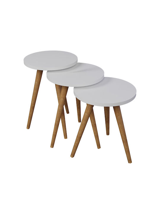 Round Side Table Perjene White 3pcs L36.5xW36.5xH51cm