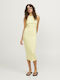 Summer Midi Knitted Dress with Tearing Yellow