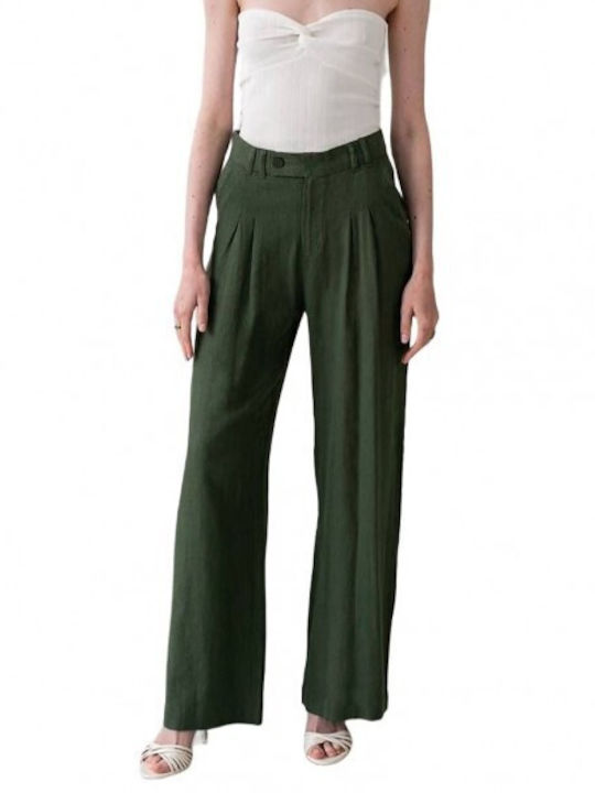 Mind Matter Women's Fabric Trousers Green