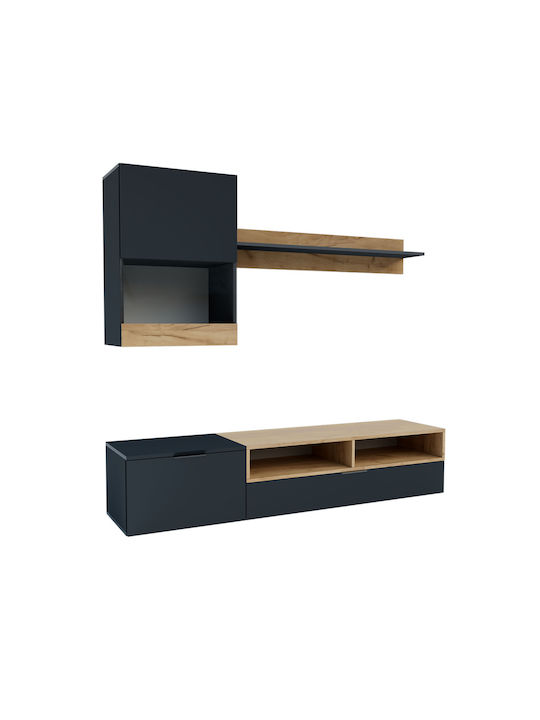 Wohnzimmer TV-Einheit Morocco Charcoal mit Vitrine L175xB39xH113.5cm