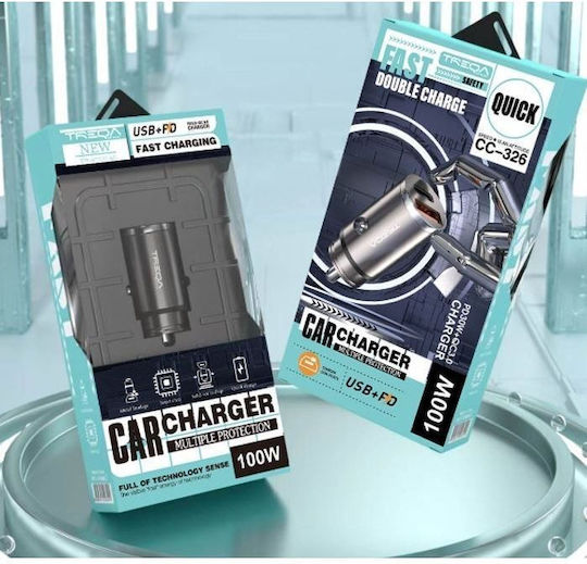 Car Charger 100W with Ports 1xUSB-A 1xType-C