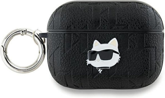 Karl Lagerfeld Choupette Head Θήκη Δερμάτινη με Γάντζο σε Μαύρο χρώμα για Apple AirPods Pro
