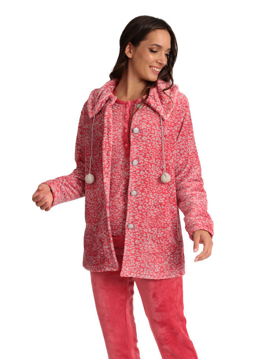 Lydia Creations Winter Damen Vlies Pyjama-Jacke Peaches